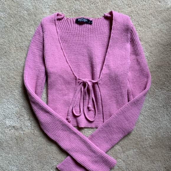 Mauve long sleeve tie front sweater - XS - Picture 2 of 6